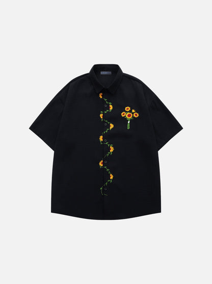 Floral Embroidery Short Sleeve Shirt