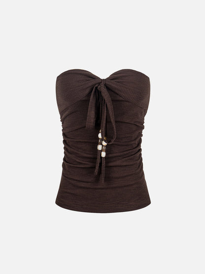 Ruched Tie Front Tube Top