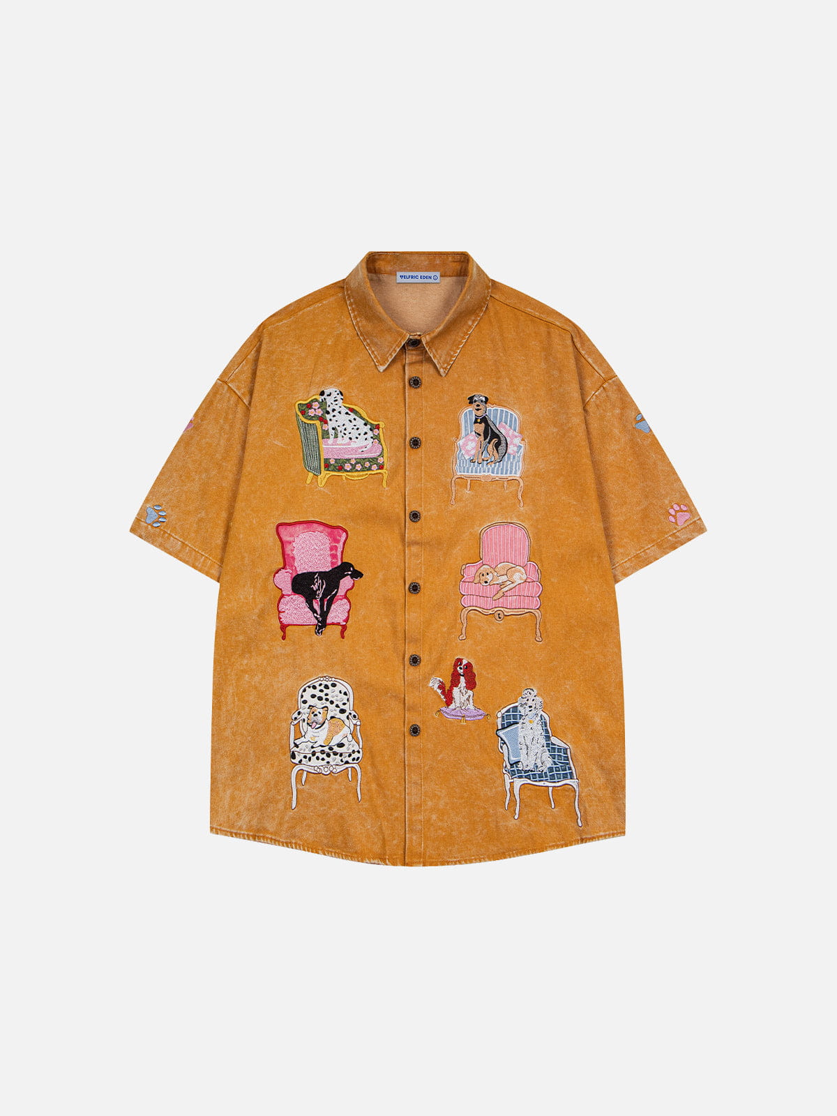 Dog Embroidery Short Sleeve Shirt