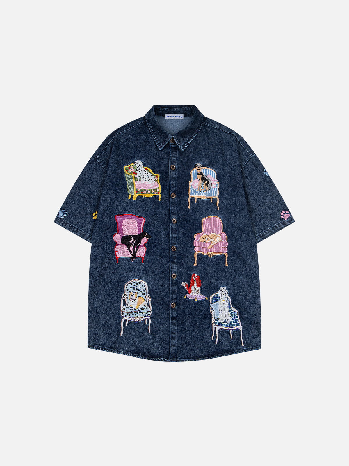 Dog Embroidery Short Sleeve Shirt