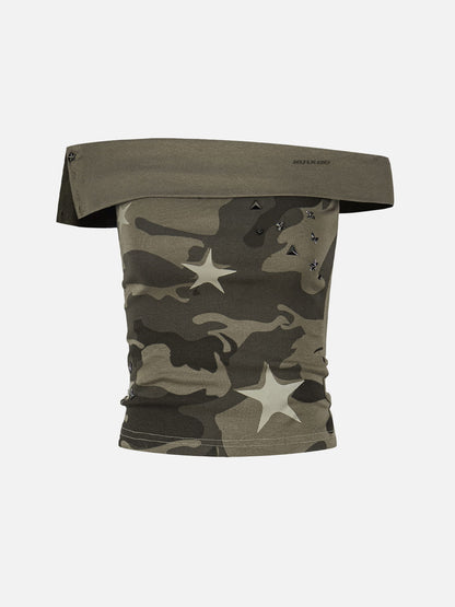 CAMO Studded Off-Shoulder Tube Top