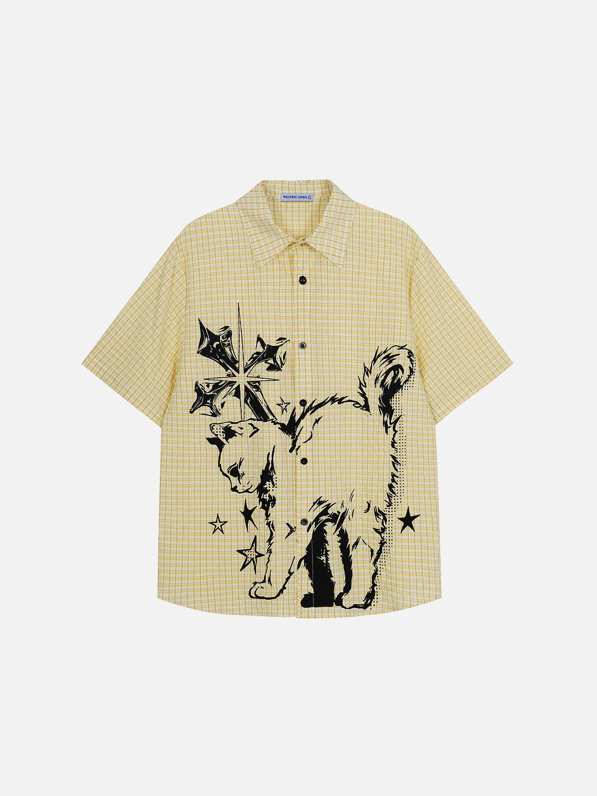 Cat Sketch Plaid Short Sleeve Shirt