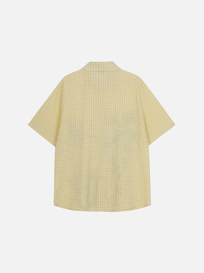 Cat Sketch Plaid Short Sleeve Shirt