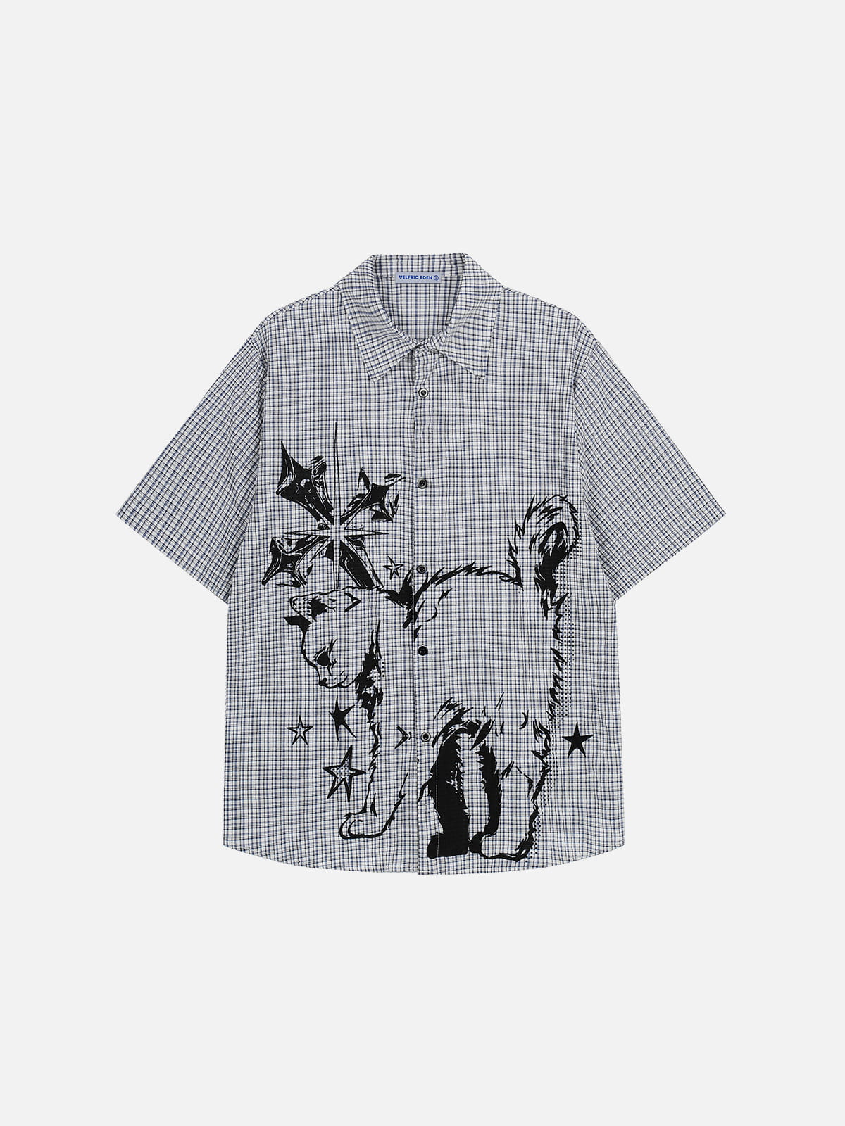 Cat Sketch Plaid Short Sleeve Shirt