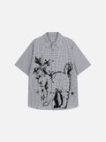 Cat Sketch Plaid Short Sleeve Shirt