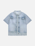 Denim Plaid Panel Short Sleeve Shirt