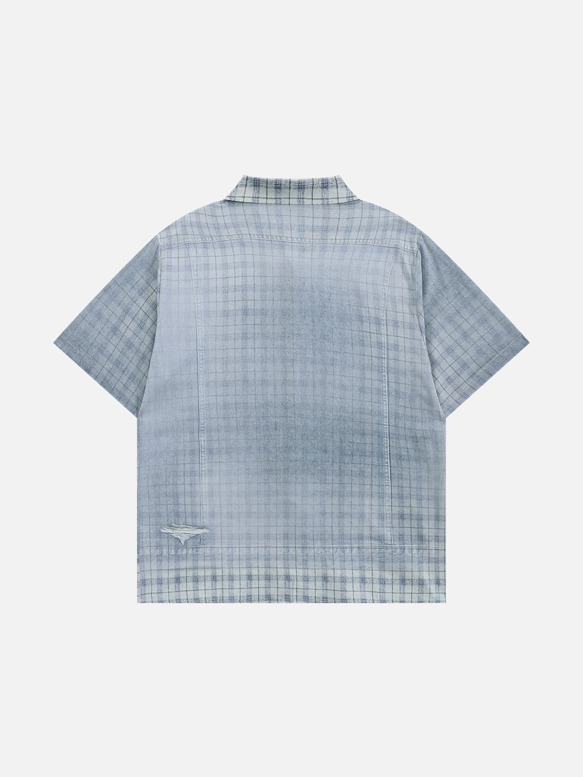 Denim Plaid Panel Short Sleeve Shirt