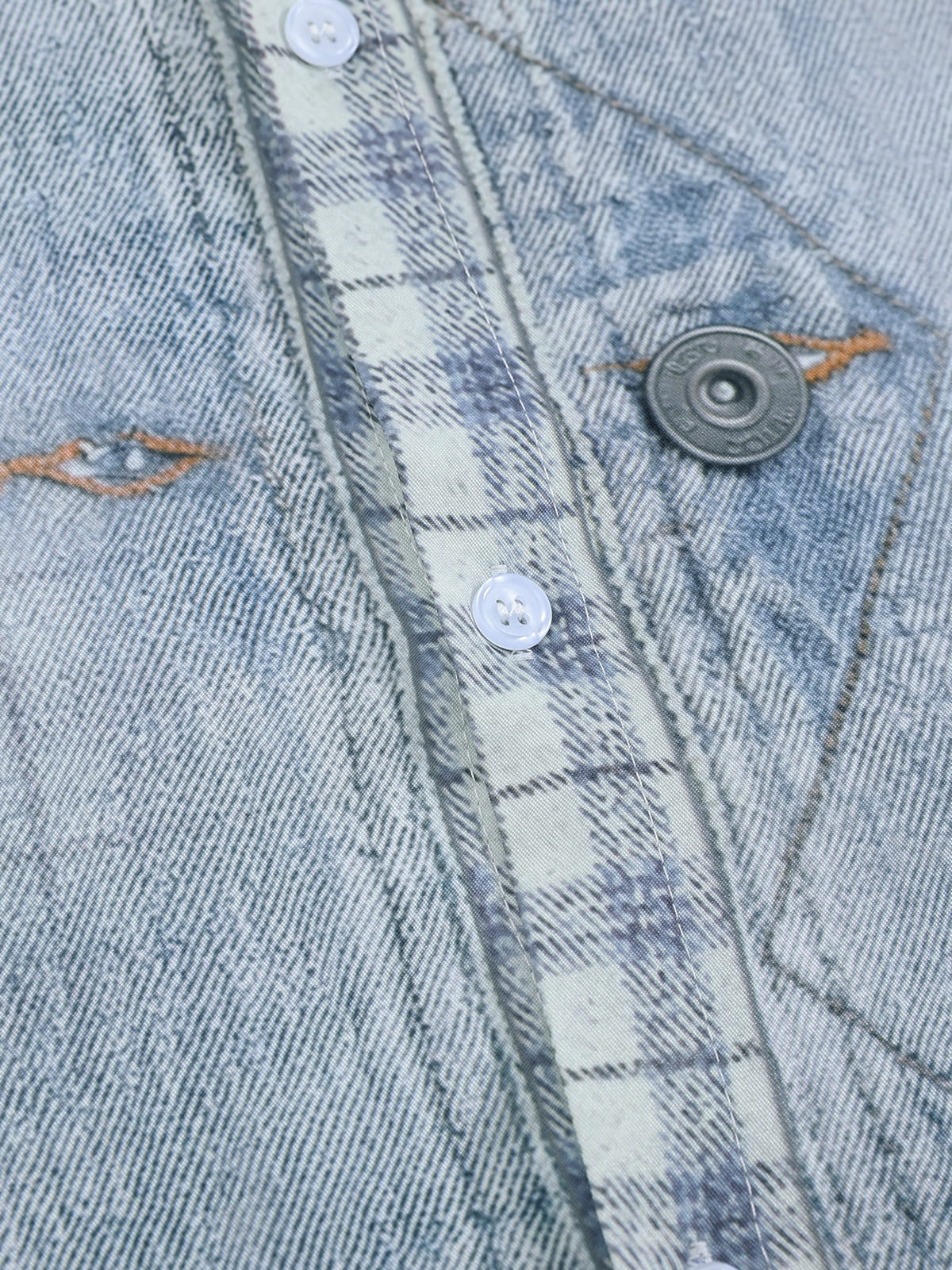 Denim Plaid Panel Short Sleeve Shirt
