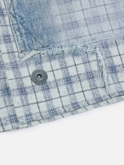 Denim Plaid Panel Short Sleeve Shirt