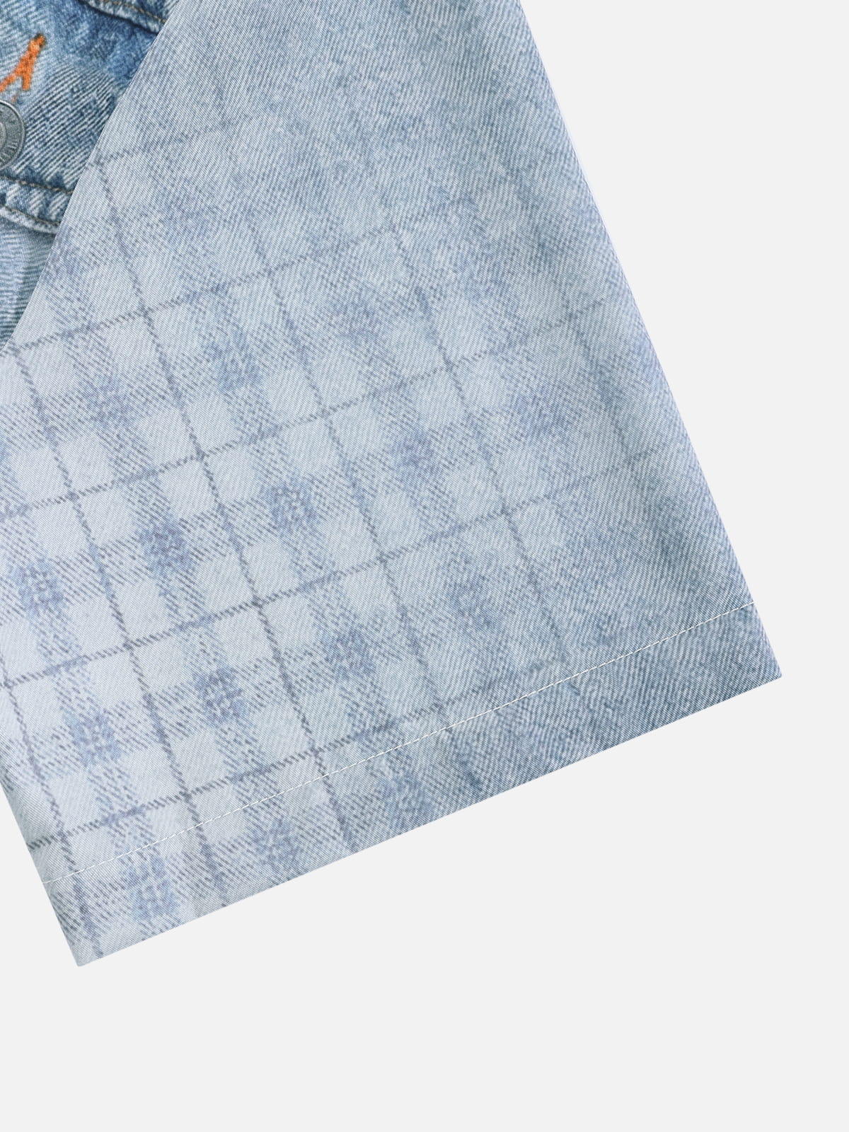 Denim Plaid Panel Short Sleeve Shirt