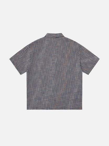 Metal Eyelet Plaid Short Sleeve Shirt