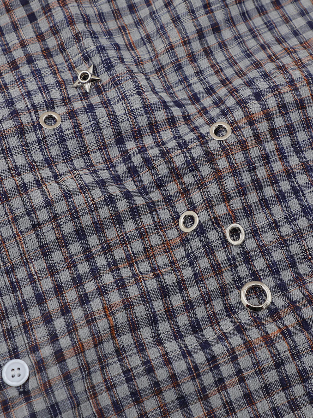 Metal Eyelet Plaid Short Sleeve Shirt