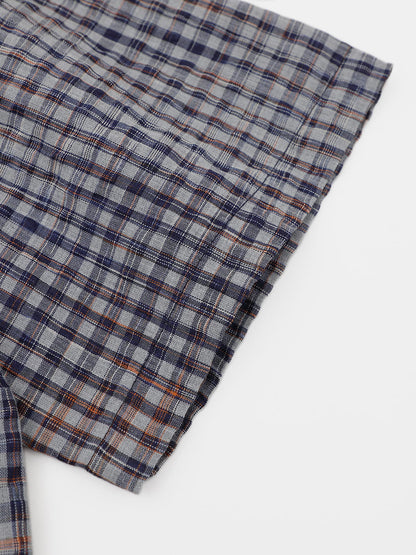 Metal Eyelet Plaid Short Sleeve Shirt