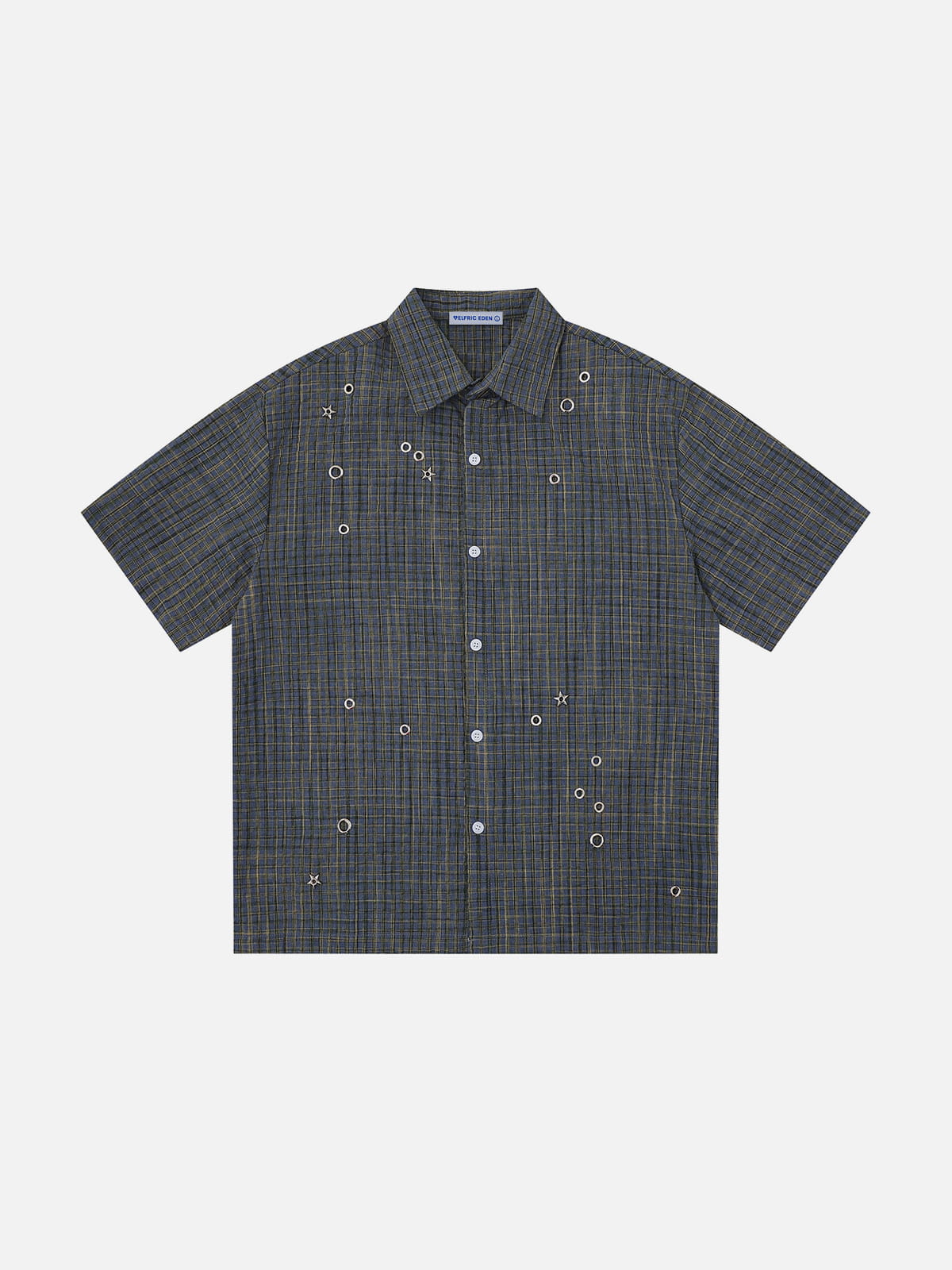 Metal Eyelet Plaid Short Sleeve Shirt