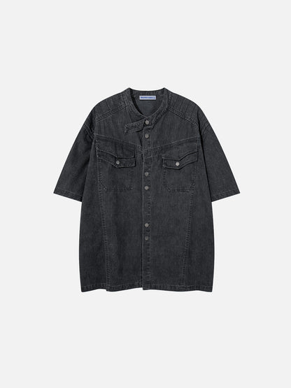 Washed Denim Short Sleeve Shirt