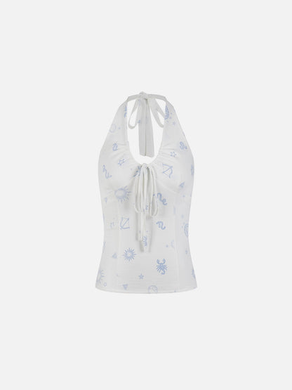 Printed Tie Halter Tank Top