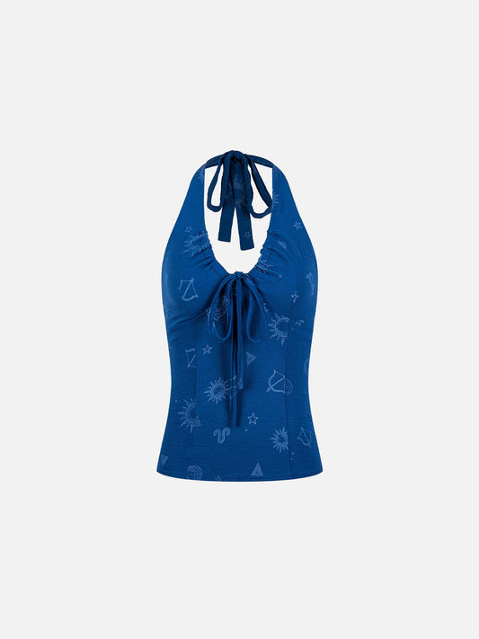 Printed Tie Halter Tank Top