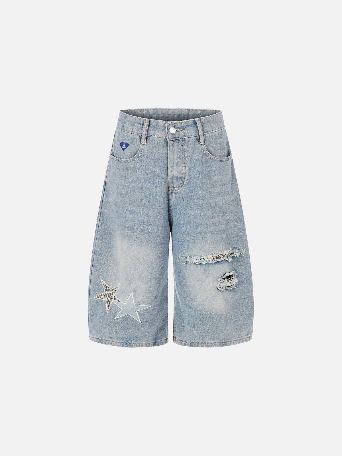 Star Patch Distressed Longline Jorts