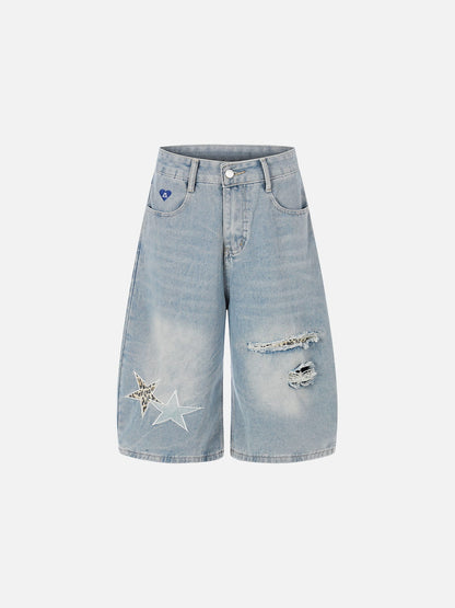 Star Patch Distressed Longline Jorts