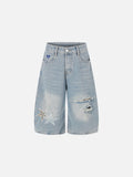 Star Patch Distressed Longline Jorts