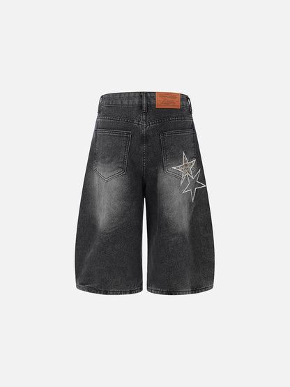 Star Patch Distressed Longline Jorts