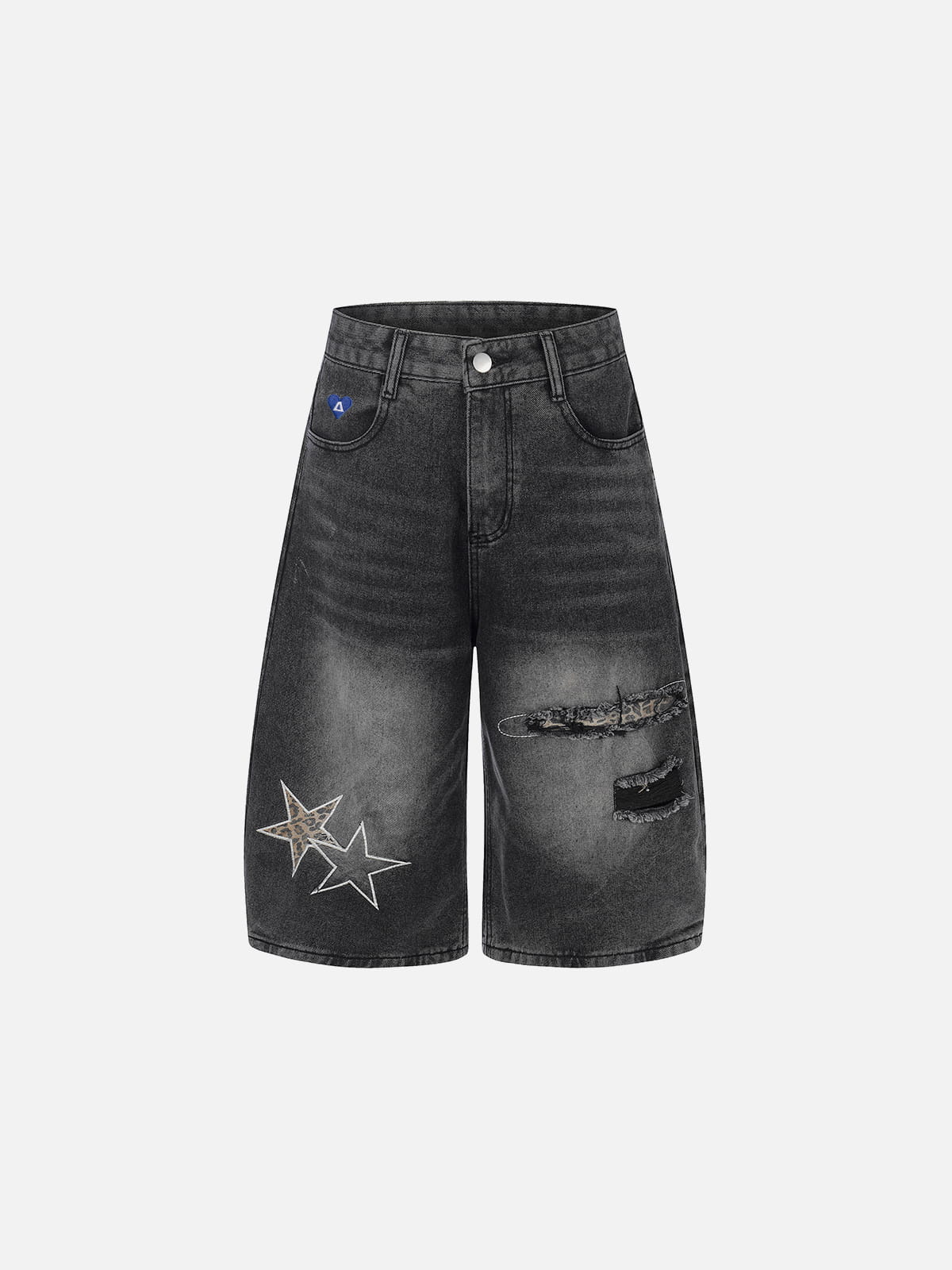 Star Patch Distressed Longline Jorts