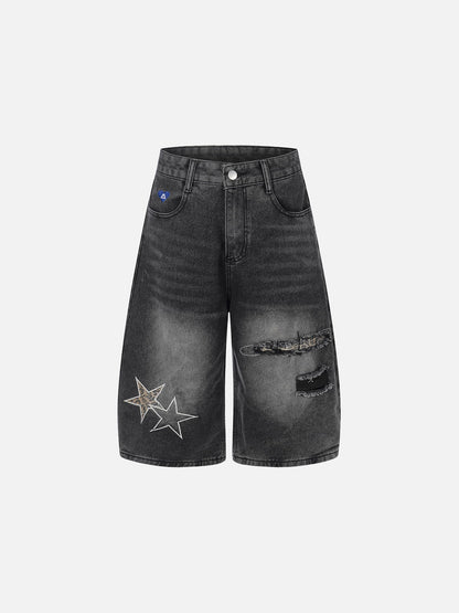 Star Patch Distressed Longline Jorts