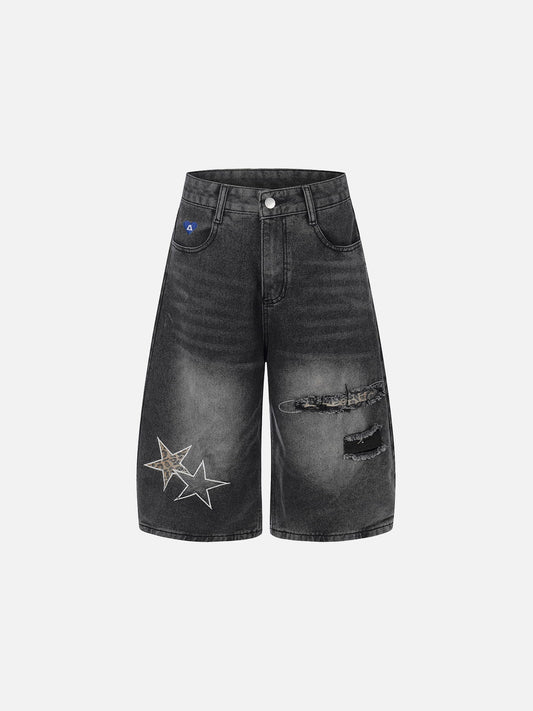 Star Patch Distressed Longline Jorts