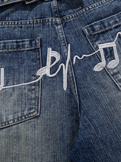 Embroidery Washed Longline Jorts