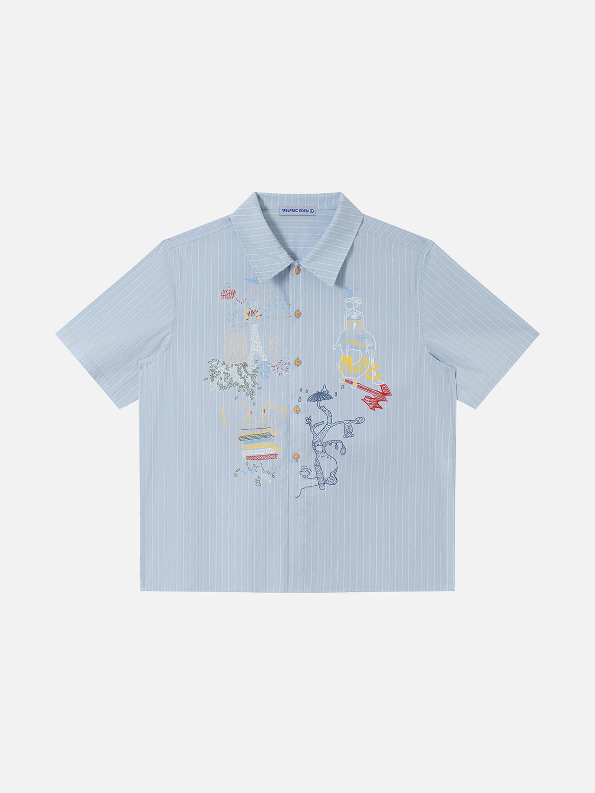 Boxy Stripe Embroidery Short Sleeve Shirt