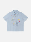 Boxy Stripe Embroidery Short Sleeve Shirt