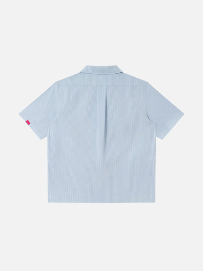 Boxy Stripe Embroidery Short Sleeve Shirt