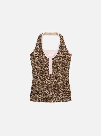 Leopard Henley Tank Top