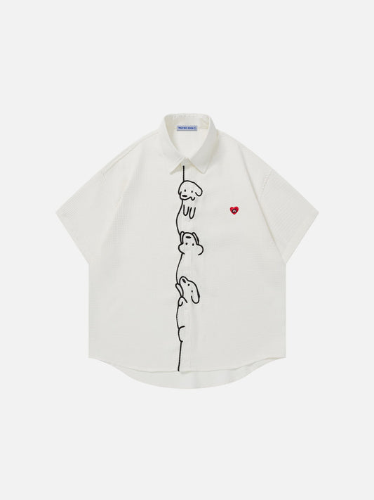 Dog Embroidery Short Sleeve Shirt