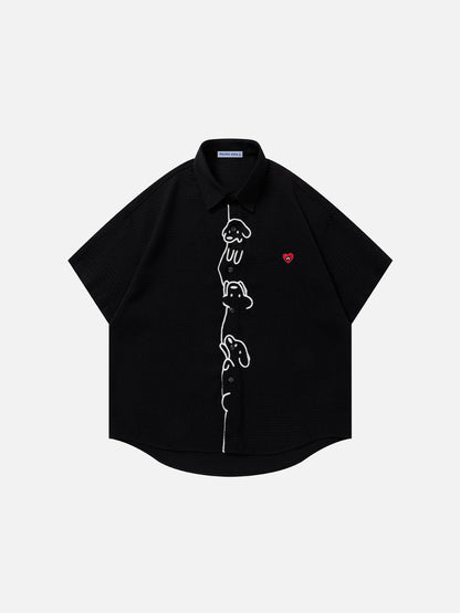 Dog Embroidery Short Sleeve Shirt