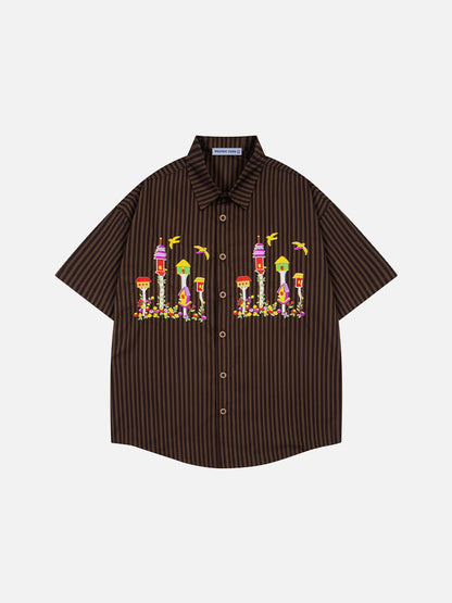 Birdhouse Embroidery Short Sleeve Shirt