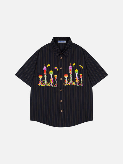 Birdhouse Embroidery Short Sleeve Shirt