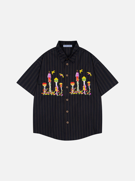 Birdhouse Embroidery Short Sleeve Shirt