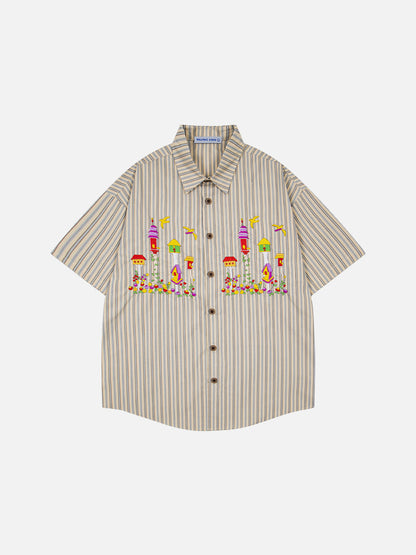Birdhouse Embroidery Short Sleeve Shirt