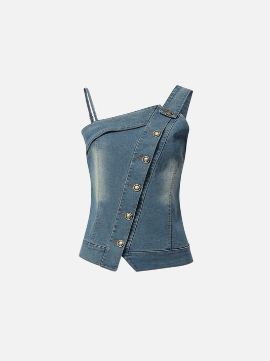 Asymmetric Denim Tube Top