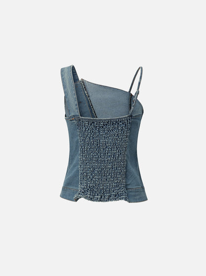 Asymmetric Denim Tube Top