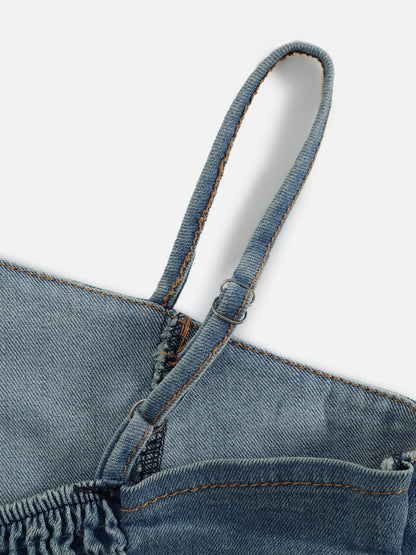 Asymmetric Denim Tube Top