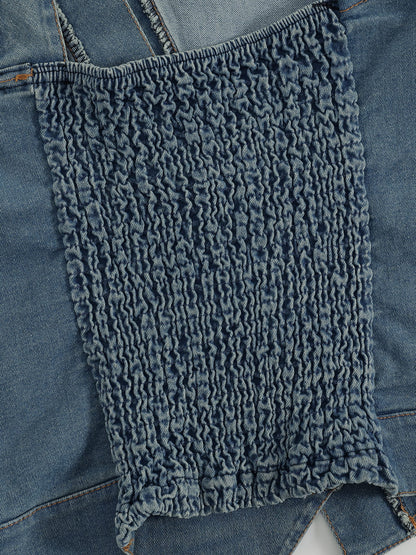 Asymmetric Denim Tube Top