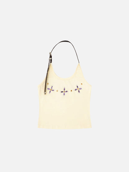 Rhinestone Floral Halter Top