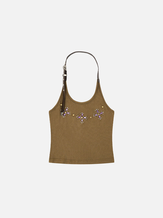 Rhinestone Floral Halter Top