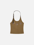 Rhinestone Floral Halter Top