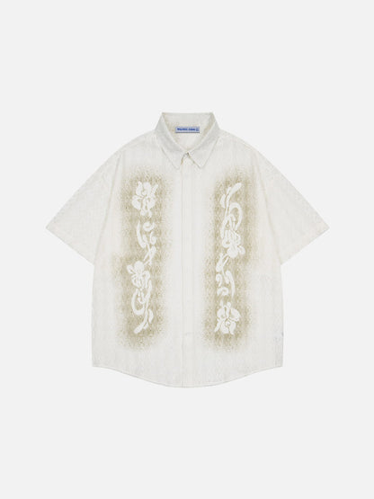 Openwork Floral Short Sleeve Shirt