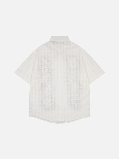 Openwork Floral Short Sleeve Shirt