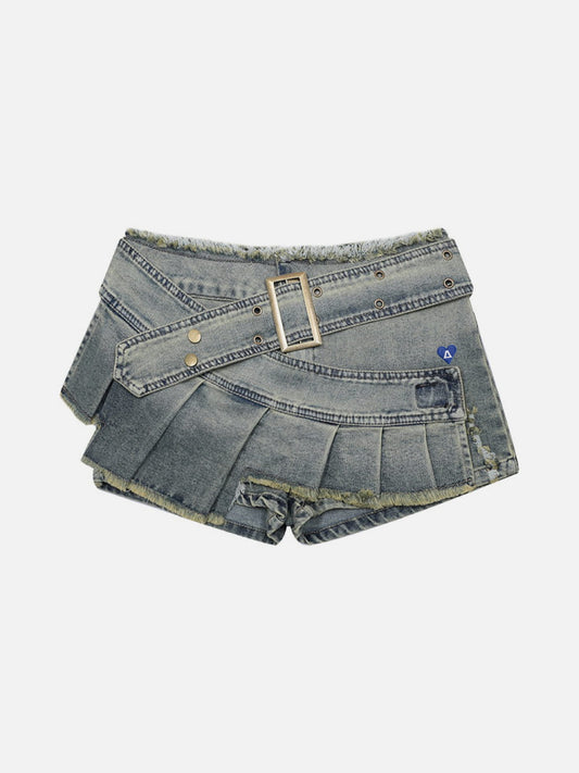 Belted Pleated Mini Skirt
