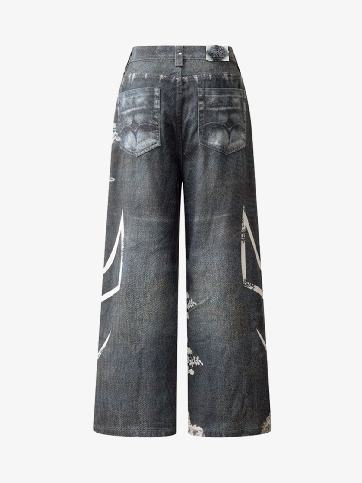 Digital 3D Graphic Distressed Denim Jeans; Black / S, Black / M, Black / L, Black / XL, Black / 2XL